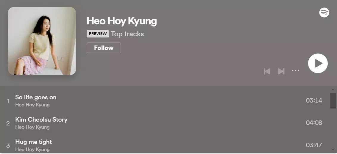 Playlist Spotify của Heo Hoy Kyung. Ảnh: Internet.