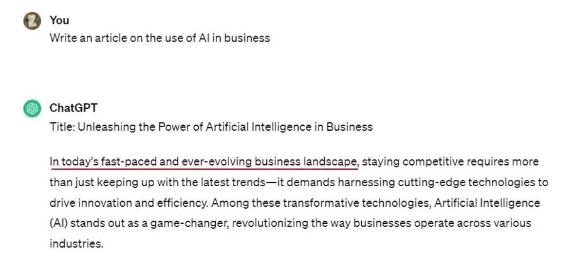 ChatGPT sử dụng cách viết sáo rỗng (Ảnh: Internet) ChatGPT sử dụng cách viết sáo rỗng (Ảnh: Internet)