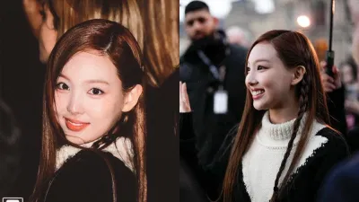 Nayeon (TWICE) diện bộ váy với tông màu trắng - đen chủ đạo.