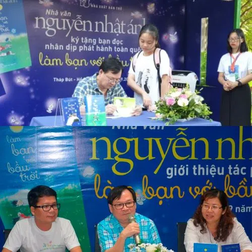 Tác giả Nguyễn Nhật Ánh trong buổi kí tặng ra mắt sách "Làm bạn với bầu trời" (Nguồn: Internet) Tác giả Nguyễn Nhật Ánh trong buổi kí tặng ra mắt sách "Làm bạn với bầu trời" (Nguồn: Internet)