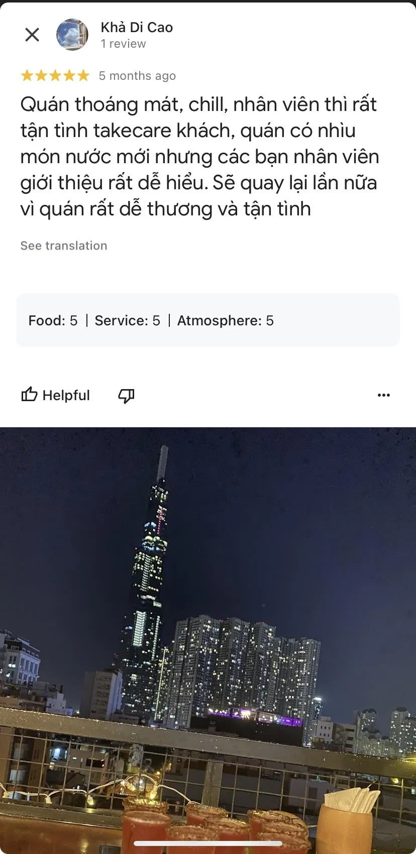 Nhận xét của khách hàng về Vi Vu Rooftop (nguồn: Internet)