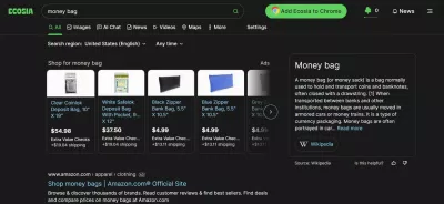 Kết quả tìm kiếm của Ecosia với từ khóa túi tiền (Ảnh: Internet) Kết quả tìm kiếm của Ecosia với từ khóa túi tiền (Ảnh: Internet)