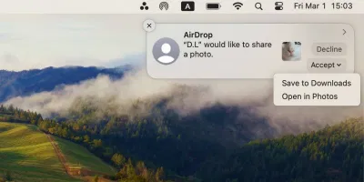 Thông báo file được gửi qua AirDrop đến máy Mac (Ảnh: Internet) Thông báo file được gửi qua AirDrop đến máy Mac (Ảnh: Internet)