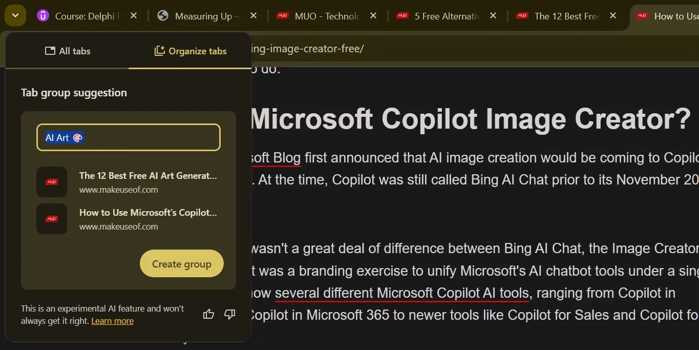 Chọn Sắp xếp các tab tương tự từ menu.