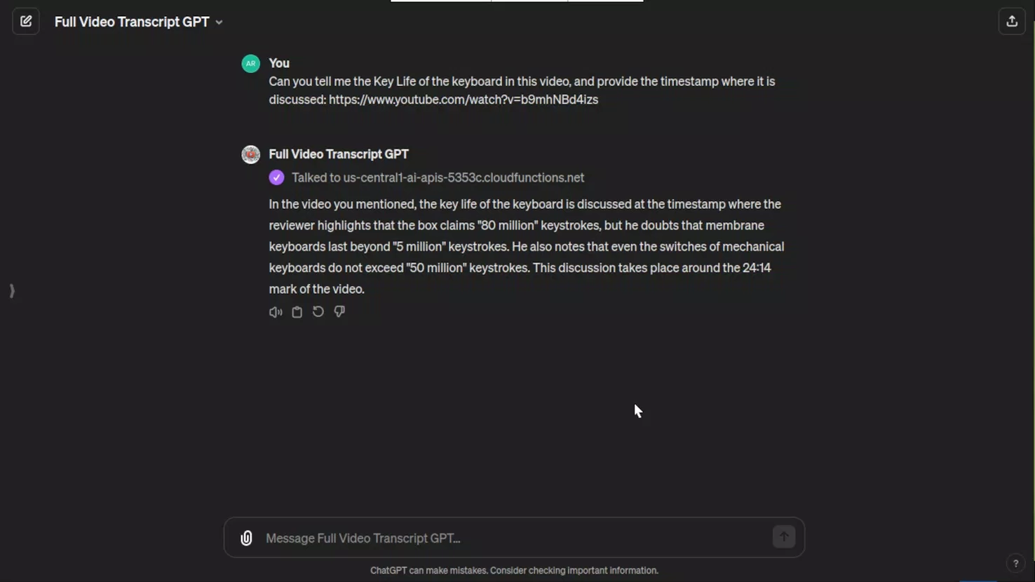 ChatGPT trả lời về nội dung video và mốc thời gian (Ảnh: Internet) ChatGPT trả lời về nội dung video và mốc thời gian (Ảnh: Internet)
