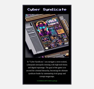 Hình ảnh game Cyber Syndicate do AI tạo ra (Ảnh: Internet) Hình ảnh game Cyber Syndicate do AI tạo ra (Ảnh: Internet)