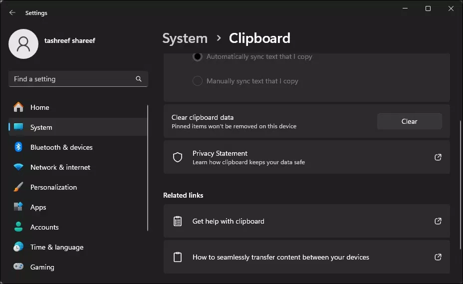 Cài đặt Clipboard trong Settings của Windows 11 (Ảnh: Internet) Cài đặt Clipboard trong Settings của Windows 11 (Ảnh: Internet)