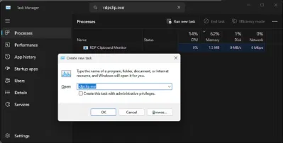 Đặt lại rdpclip.exe (Ảnh: Internet) Đặt lại rdpclip.exe (Ảnh: Internet)