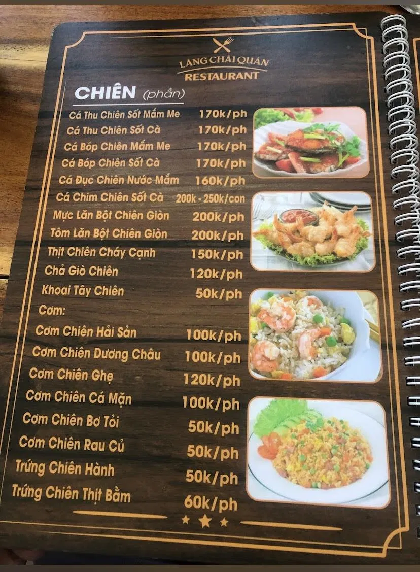 Menu Làng Chài Quán (nguồn: Internet)