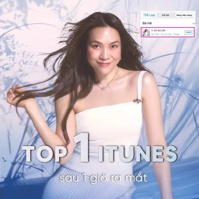 Cứ Vui Lên của Mỹ Tâm đã xuất sắc dẫn đầu BXH iTunes chỉ trong vòng 1 giờ đồng hồ (Ảnh: Internet)