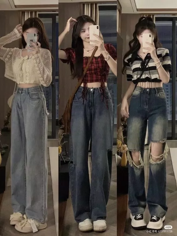 Croptop kết hợp với quần jeans cực năng động (Nguồn: Internet)