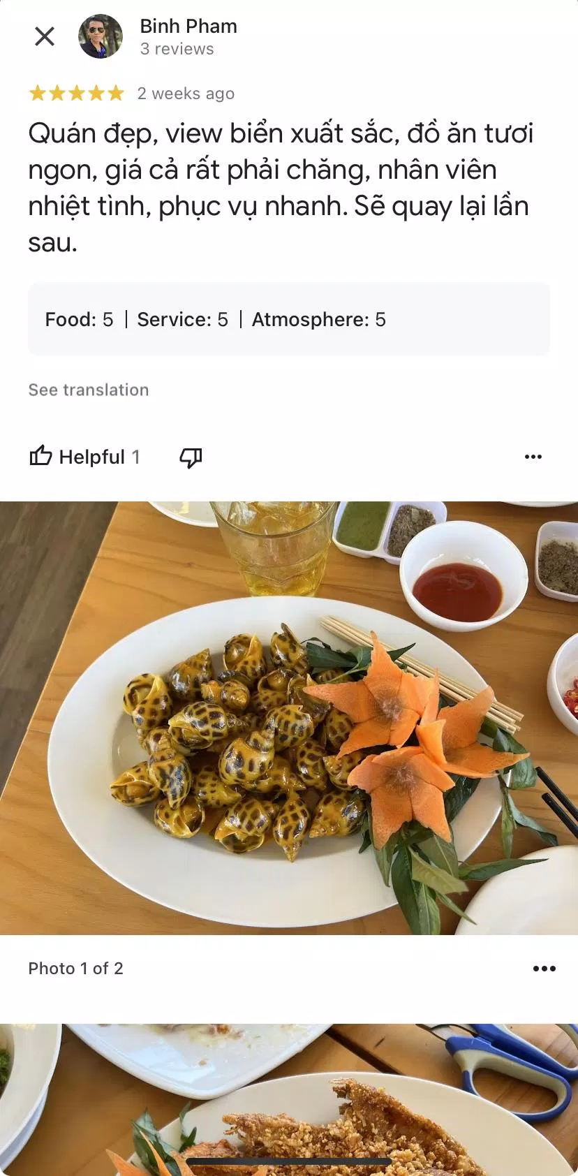 Đánh giá của khách hàng về Một Nắng Seafood Restaurant (nguồn: Internet)