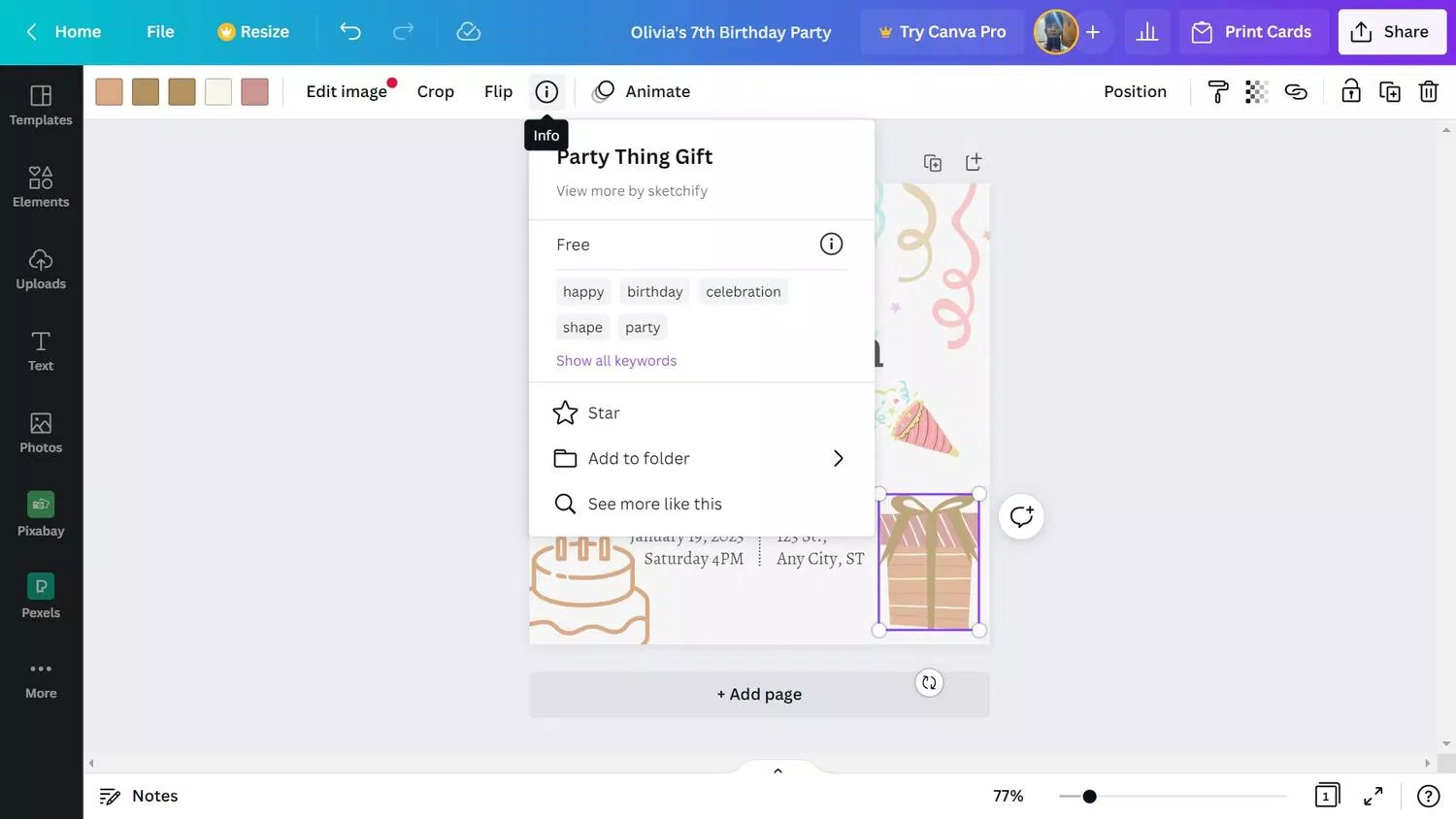 Nút thông tin của Canva (Ảnh: Internet)