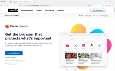 Trình duyệt Firefox hiển thị trang chủ Firefox trên máy Mac (Ảnh: Internet) Trình duyệt Firefox hiển thị trang chủ Firefox trên máy Mac (Ảnh: Internet)