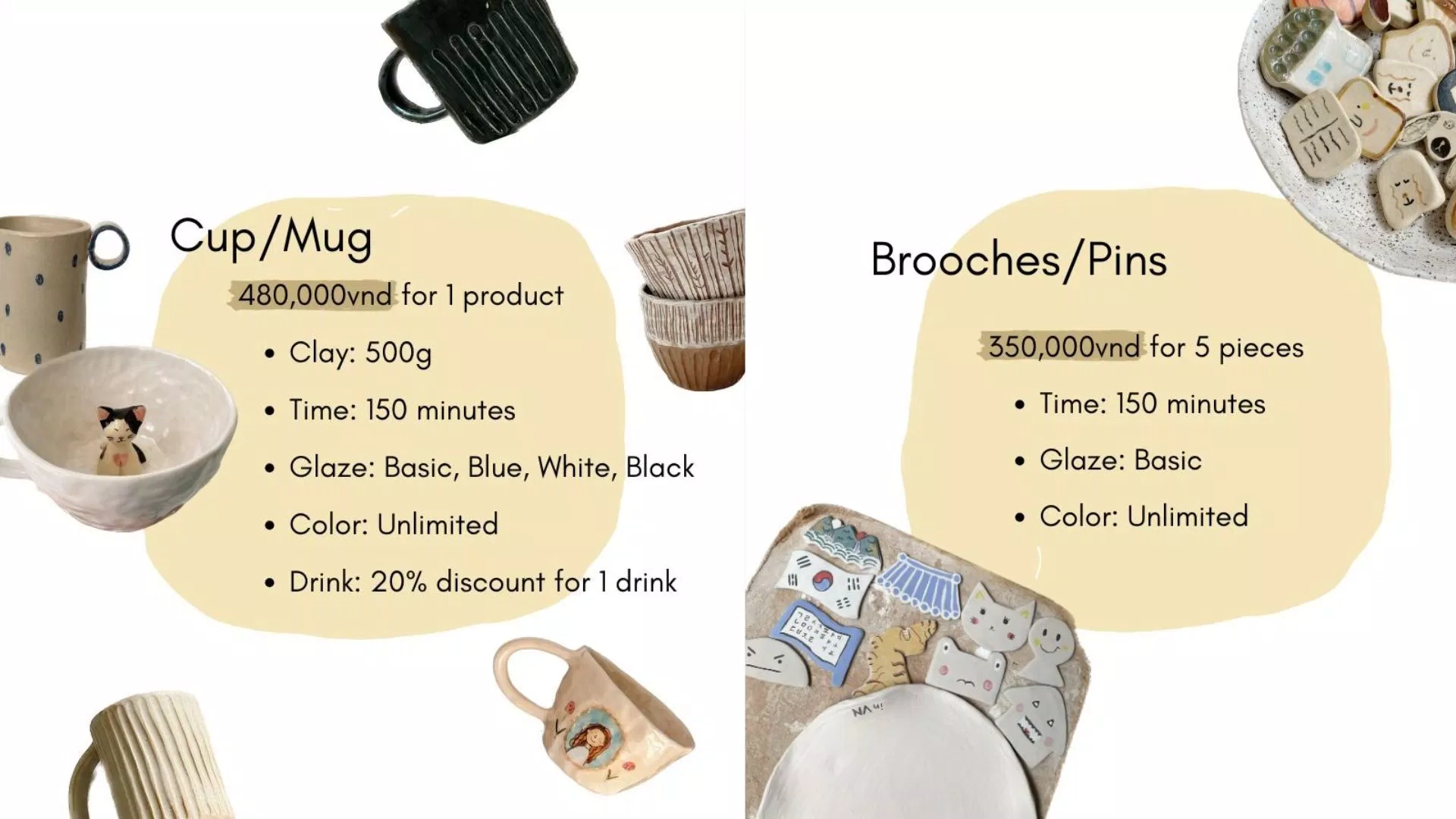 Mức giá tham gia Workshop làm Gốm Haru Craft