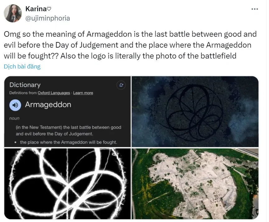 Người hâm mộ phân tích ý nghĩa của "Armageddon" (Ảnh: X)