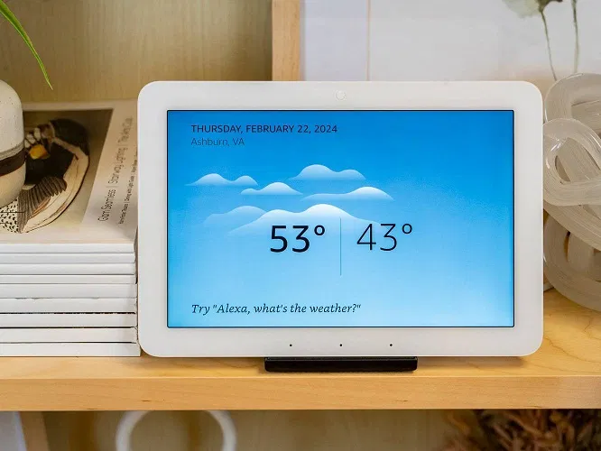 Màn hình Echo Hub hiển thị thời tiết (Ảnh: Internet) Màn hình Echo Hub hiển thị thời tiết (Ảnh: Internet)