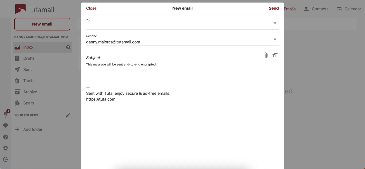 Tạo email thủ công trong Tuta Mail (Ảnh: Internet)