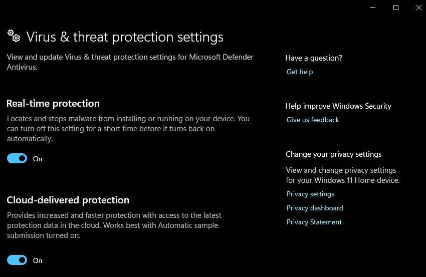 Cài đặt bảo vệ thời gian thực trong Microsoft Defender (Ảnh: Internet) Cài đặt bảo vệ thời gian thực trong Microsoft Defender (Ảnh: Internet)