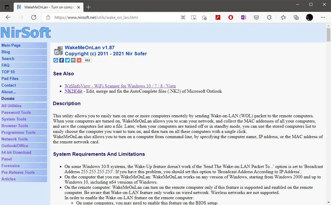 Trang tải WakeMeOnLan của NirSoft (Ảnh: Internet) Trang tải WakeMeOnLan của NirSoft (Ảnh: Internet)