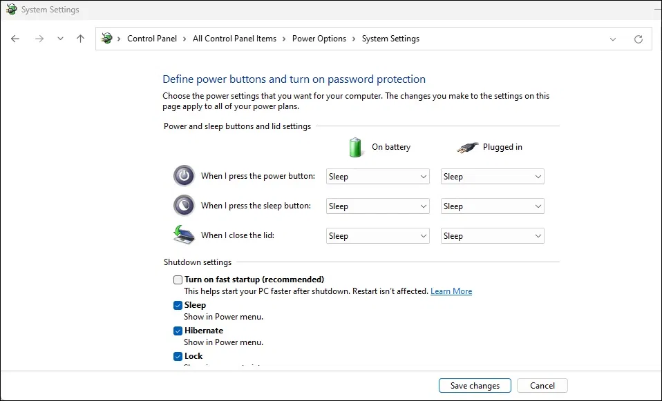 Các chế độ tắt máy trong Control Panel của Windows 11 (Ảnh: Internet) Các chế độ tắt máy trong Control Panel của Windows 11 (Ảnh: Internet)