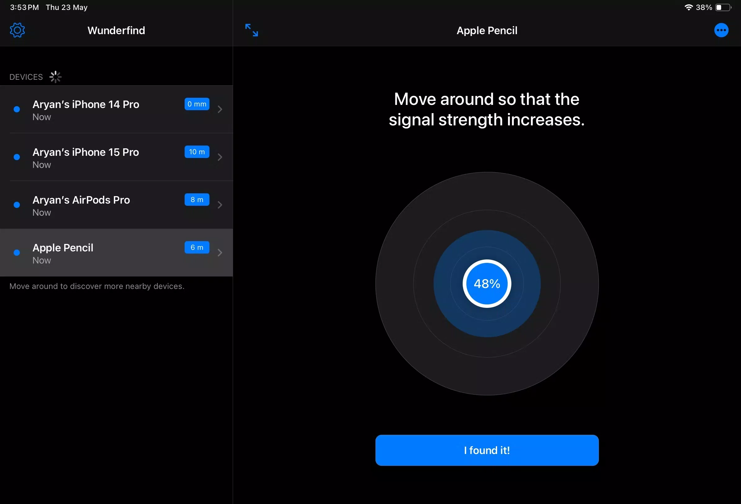Cách tìm Apple Pencil bị mất bằng app Wunderfind (Ảnh: Internet)