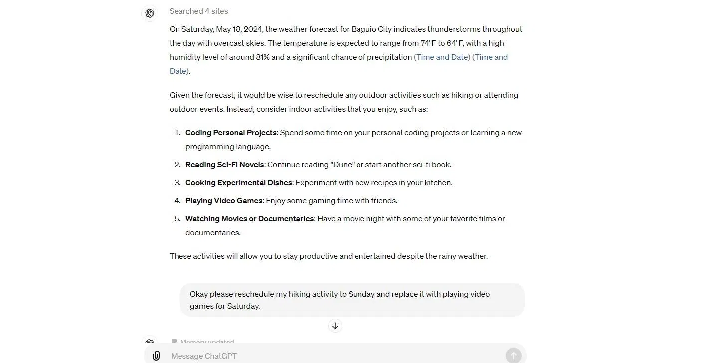 Sử dụng ChatGPT với tính năng duyệt web và bộ nhớ (Ảnh: Internet) Sử dụng ChatGPT với tính năng duyệt web và bộ nhớ (Ảnh: Internet)