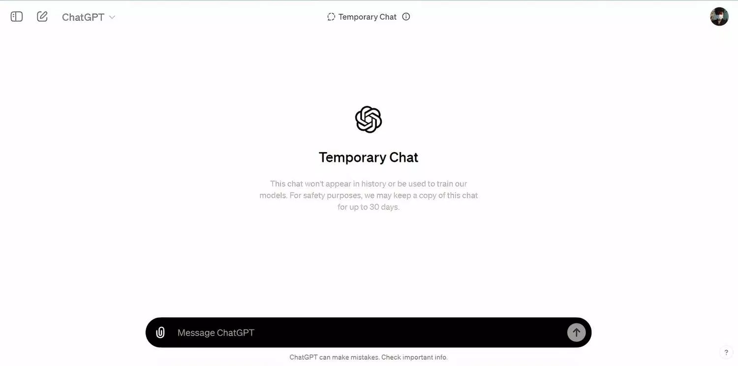Tính năng chat tạm thời của ChatGPT (Ảnh: Internet)