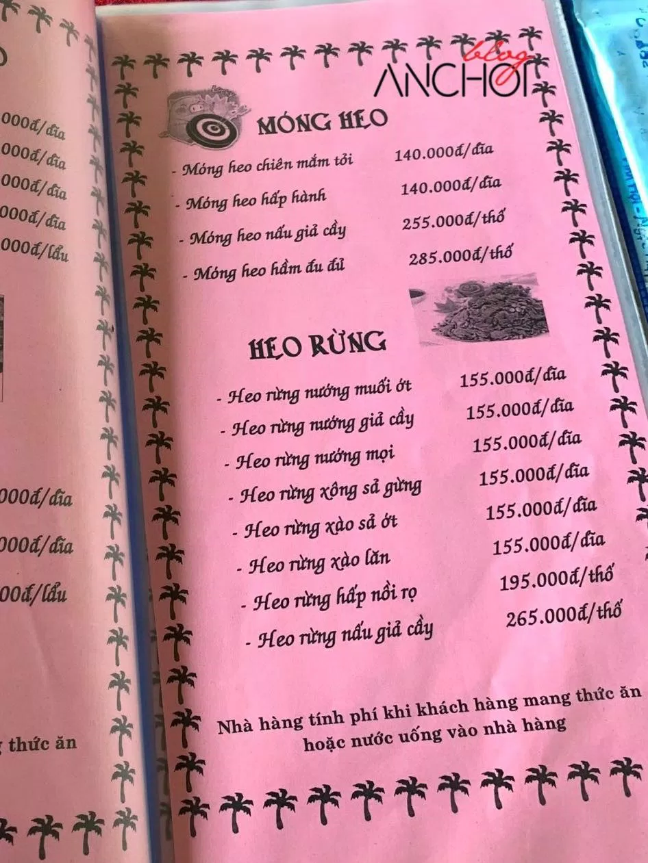 Menu của nhà hàng Thiên Hỷ (nguồn: BlogAnChoi)