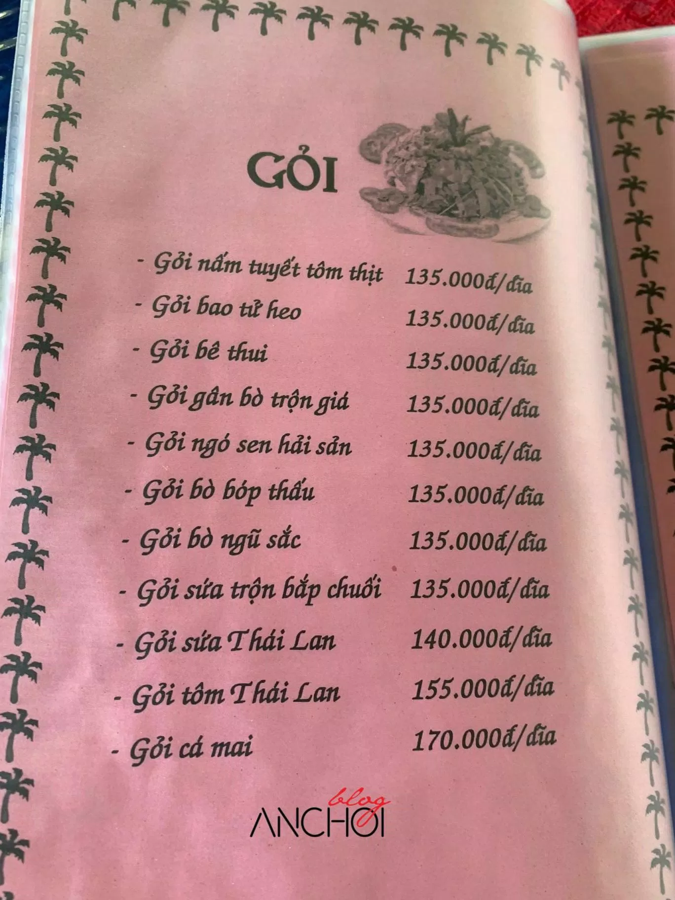 Menu của nhà hàng Thiên Hỷ (nguồn: BlogAnChoi)