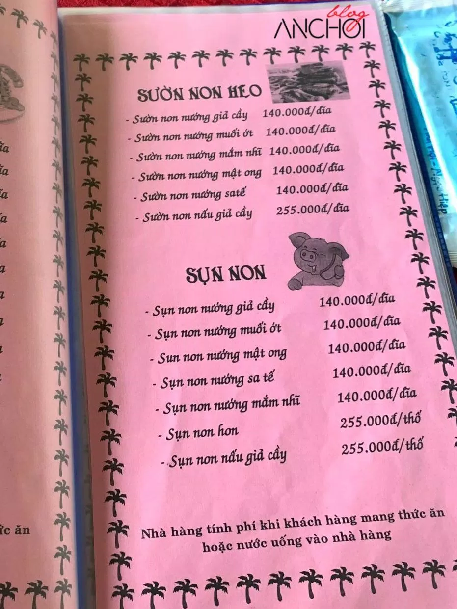 Menu của nhà hàng Thiên Hỷ (nguồn: BlogAnChoi)