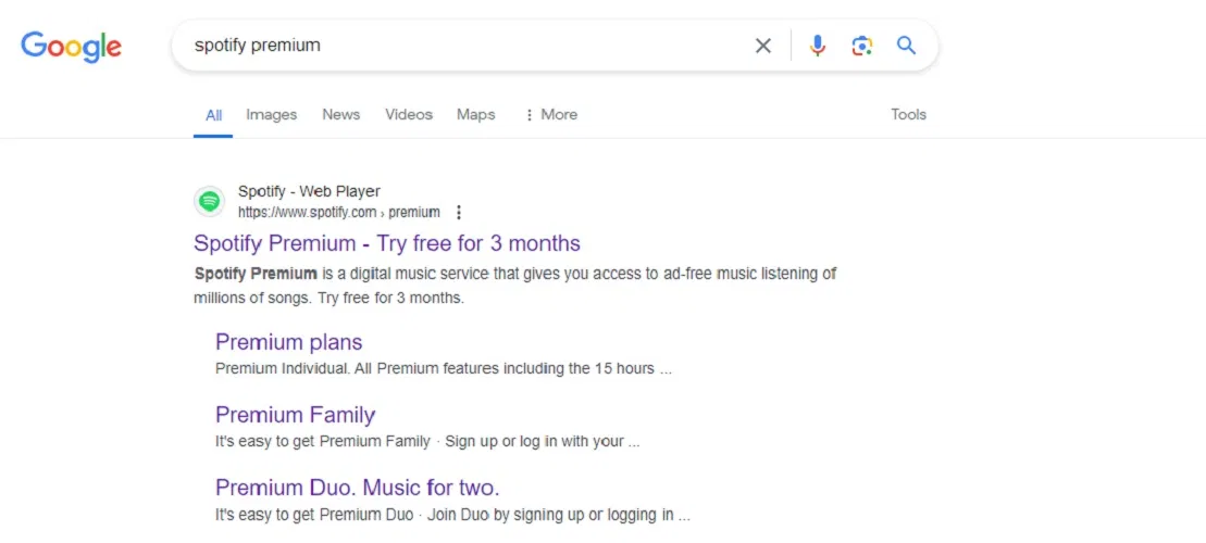 Tìm kiếm dùng thử miễn phí Spotify Premium trên Google (Ảnh: Internet) Tìm kiếm dùng thử miễn phí Spotify Premium trên Google (Ảnh: Internet)