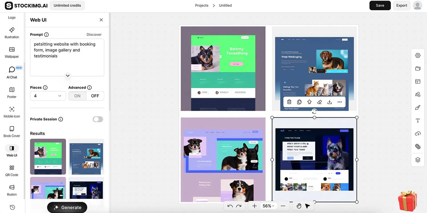 Tạo giao diện trang web bằng AI trong Stockimg (Ảnh: Internet) Tạo giao diện trang web bằng AI trong Stockimg (Ảnh: Internet)