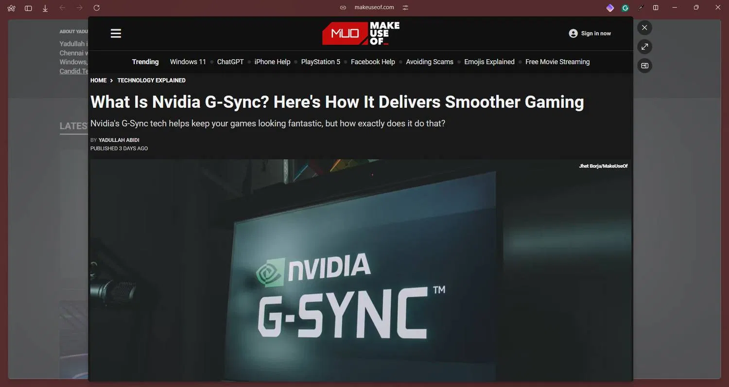 Tính năng Peek của trình duyệt Arc trên Windows (Ảnh: Internet) Tính năng Peek của trình duyệt Arc trên Windows (Ảnh: Internet)