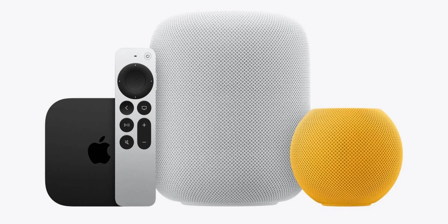 Thiết bị Apple TV 4K cùng với loa thông minh HomePod màu trắng và HomePod Mini màu vàng (Ảnh: Internet) Thiết bị Apple TV 4K cùng với loa thông minh HomePod màu trắng và HomePod Mini màu vàng (Ảnh: Internet)