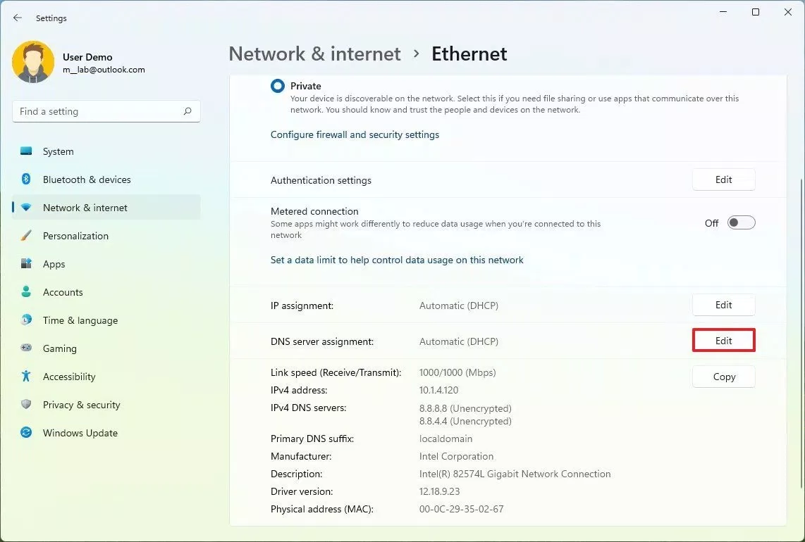 Cách đổi DNS trong Windows 11 bằng setting (Ảnh: Internet)