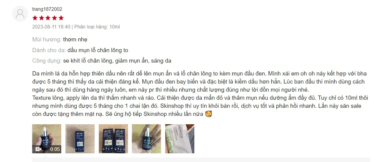 Đánh giá của người dùng về serum oh! oh! Skin Health Serum (Nguồn: Internet)