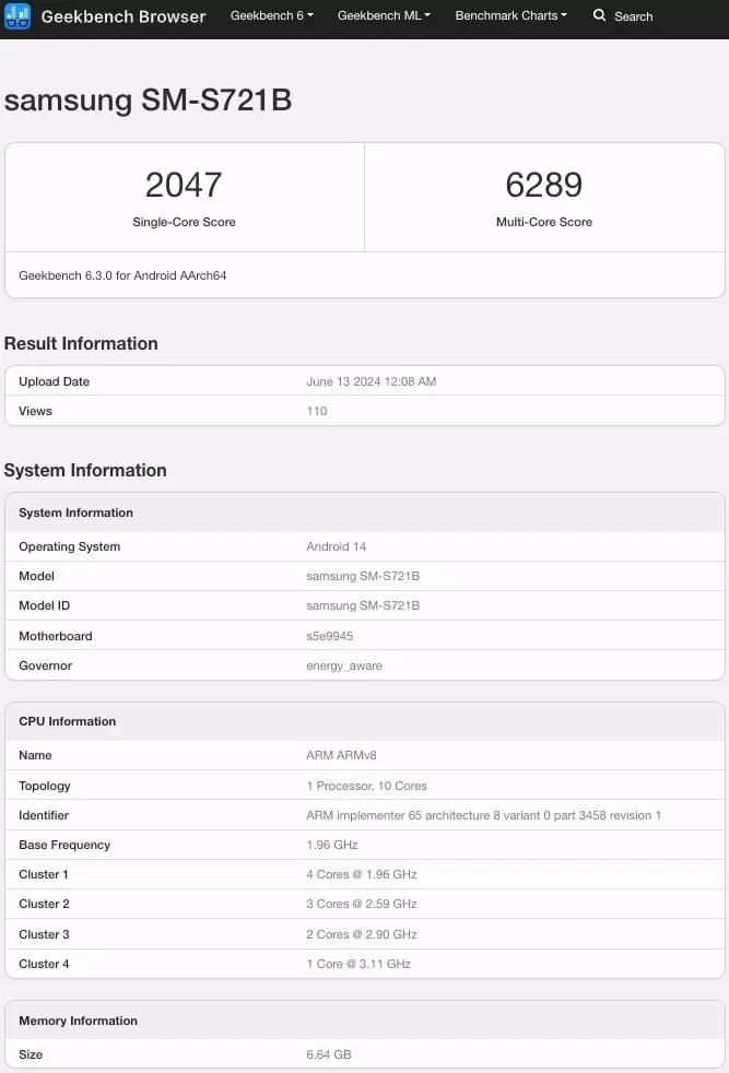 Galaxy S24 FE lộ thông số Geekbench (Ảnh: Internet)