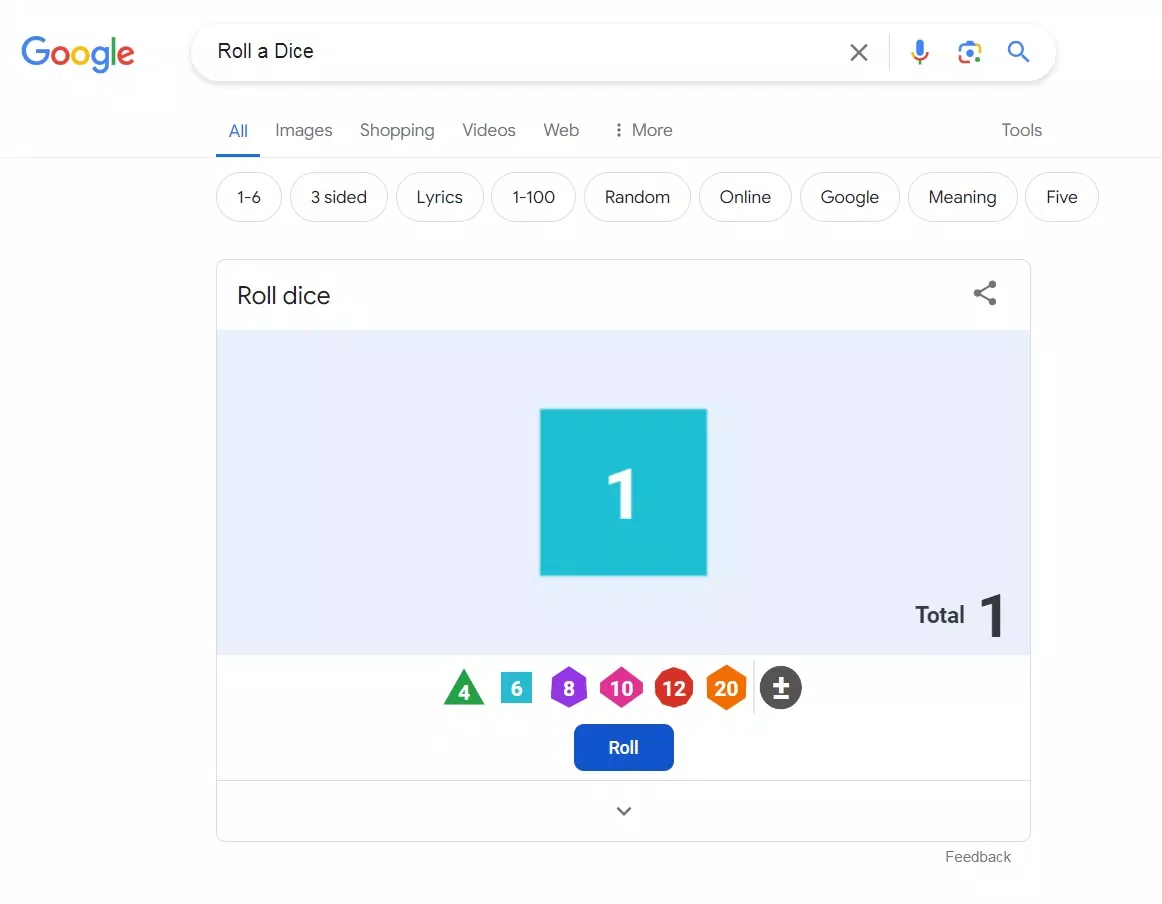 Roll a Dice - Google tung xúc xắc