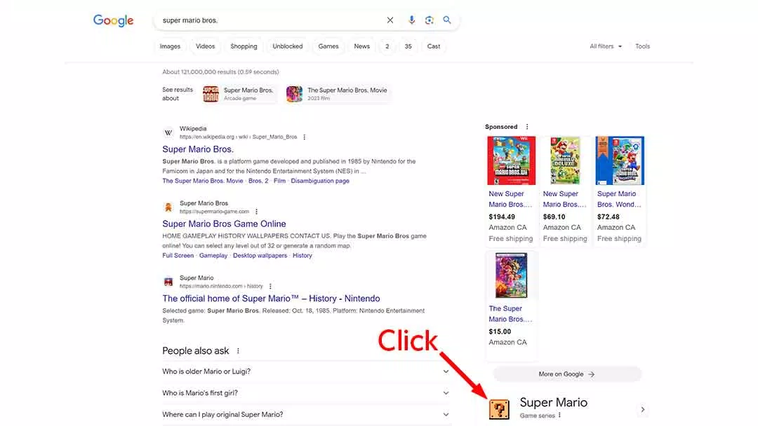 Super Mario Bros trên Google