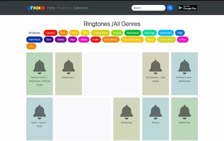 Các thể loại nhạc chuông của Audiko (Ảnh: Internet) Các thể loại nhạc chuông của Audiko (Ảnh: Internet)