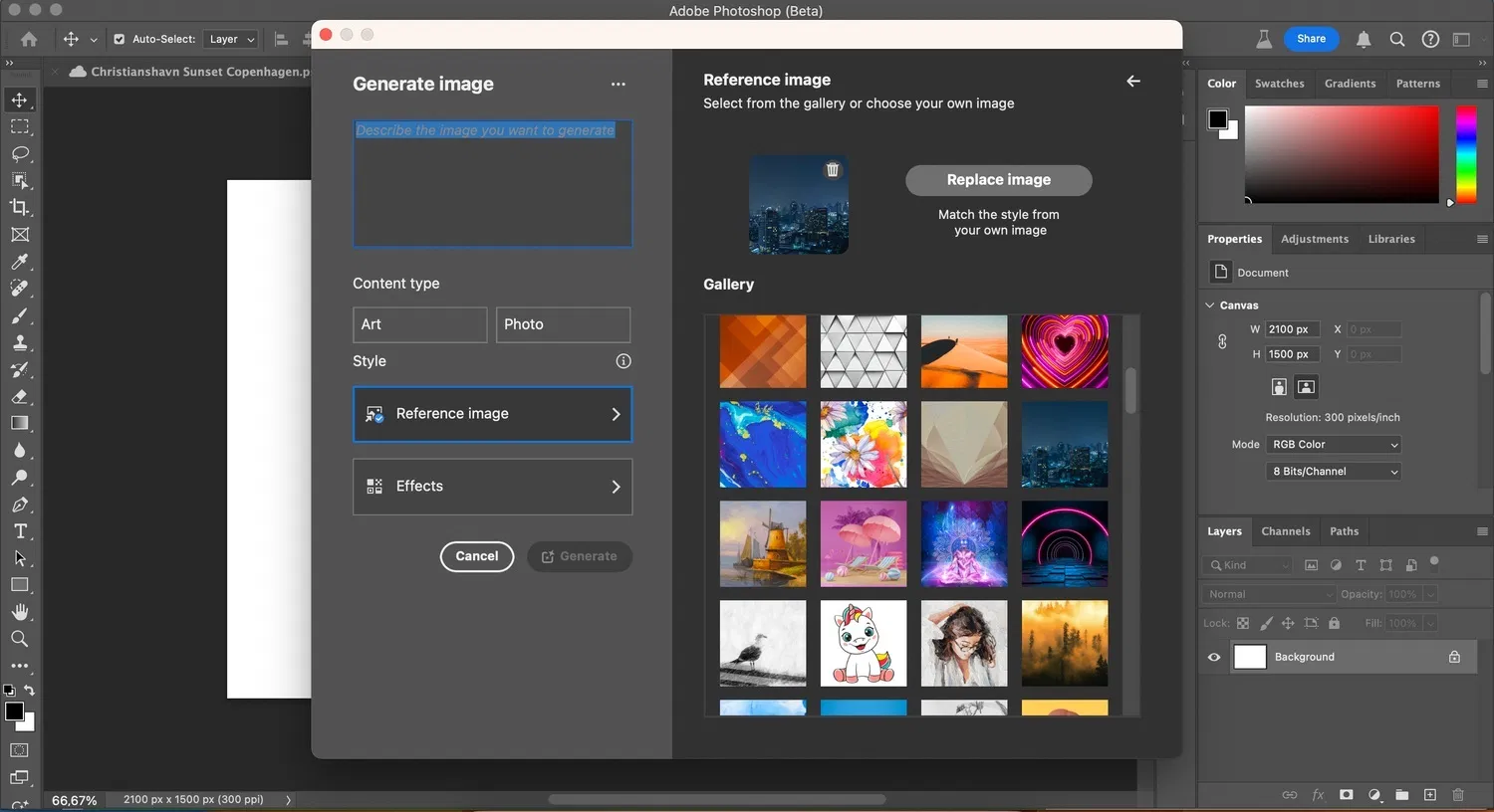 Tính năng tạo hình ảnh trong Photoshop Beta (Ảnh: Internet) Tính năng tạo hình ảnh trong Photoshop Beta (Ảnh: Internet)