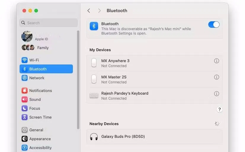 Menu cài đặt Bluetooth trên máy Mac kết nối với tai nghe Galaxy Buds Pro (Ảnh: Internet) Menu cài đặt Bluetooth trên máy Mac kết nối với tai nghe Galaxy Buds Pro (Ảnh: Internet)