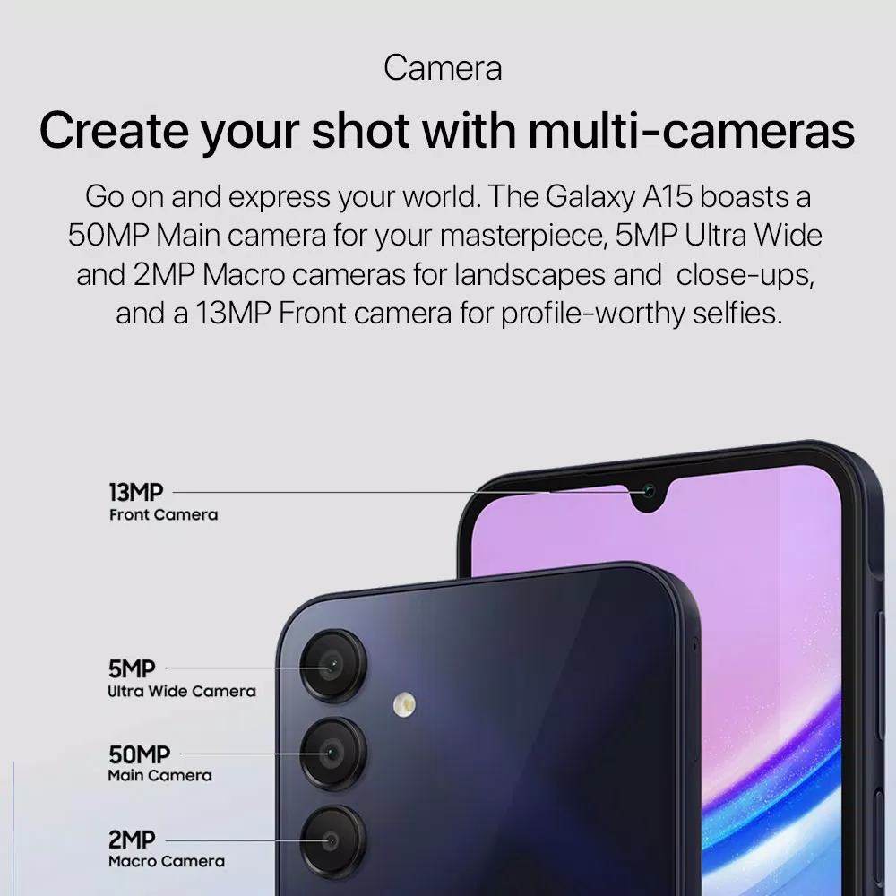 Một số thông số camera cơ bản trên Galaxy A15 LTE (Nguồn: Internet)