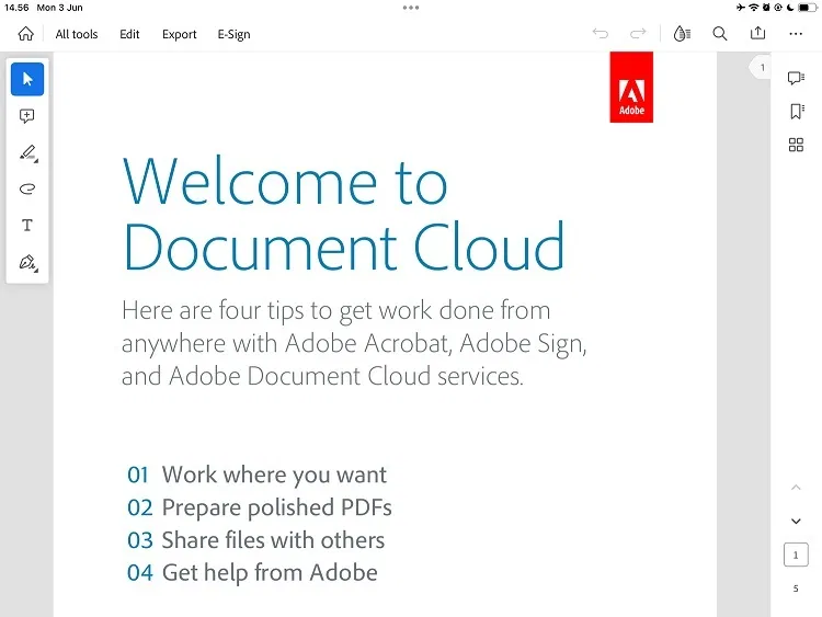 Ứng dụng Adobe Acrobat Reader trên iPad (Ảnh: Internet) Ứng dụng Adobe Acrobat Reader trên iPad (Ảnh: Internet)