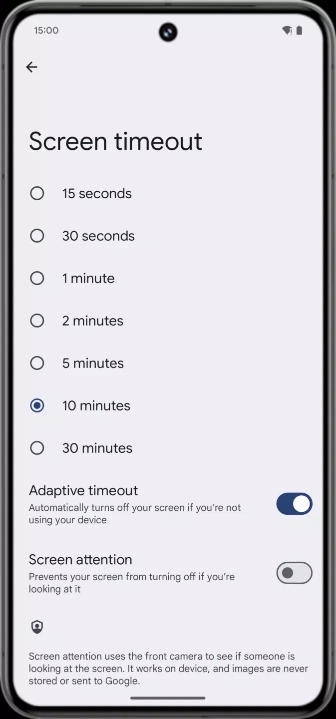 Adaptive Timeout nhờ vào cảm biến tiệm cận tinh nhạy, tính năng này có khả năng tự động điều chỉnh thời gian chờ màn hình dựa trên các yếu tố xung quanh (Ảnh: Internet)
