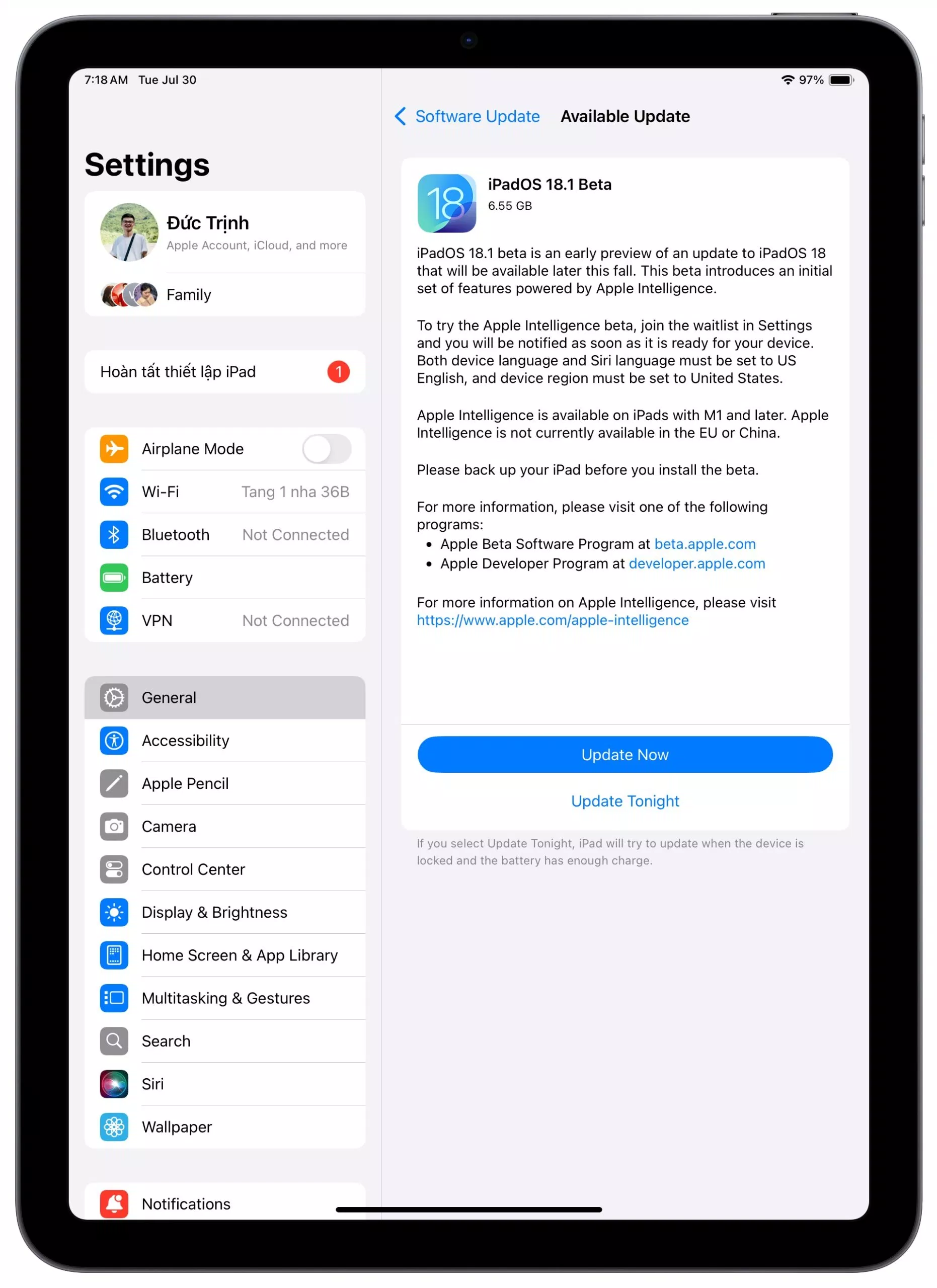 Apple Intelligence đã xuất hiện trên iPad (Ảnh: Internet) Apple Intelligence đã xuất hiện trên iPad (Ảnh: Internet)