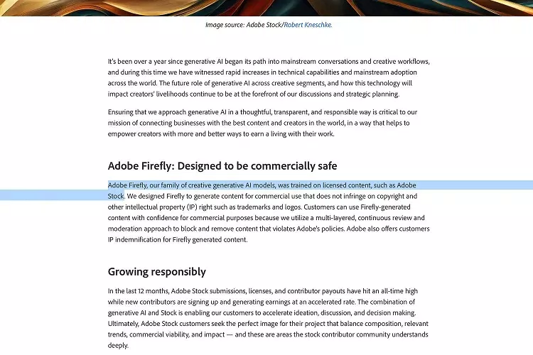 Trang Blog của Adobe cho biết rằng Firefly được huấn luyện bằng hình ảnh từ Stock (Ảnh: Internet)