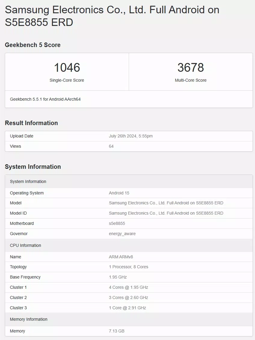 Điểm Geekbench của Exynos 1580 (Ảnh: Internet) Điểm Geekbench của Exynos 1580 (Ảnh: Internet)