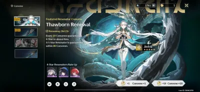 Banner Jinhsi trong game Wuthering Waves với các tùy chọn triệu hồi (Ảnh: Internet) Banner Jinhsi trong game Wuthering Waves với các tùy chọn triệu hồi (Ảnh: Internet)
